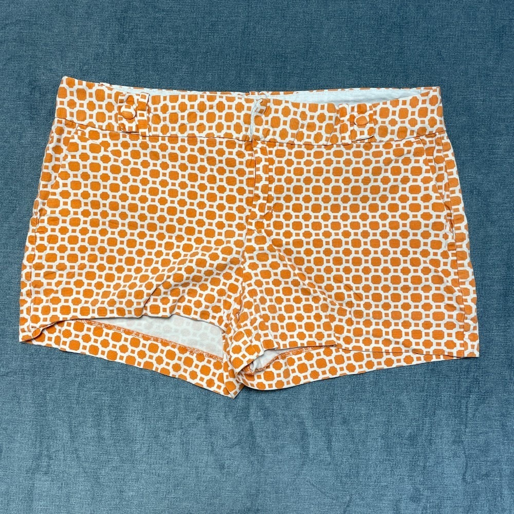 Banana Republic Ryan Fit Shorts Womens 14 Orange White Geometric Flat Front